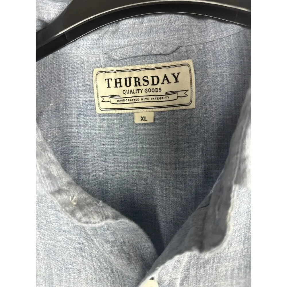Thursday Boot Co. Linen Shirt Men's Size XL Blue Button Up Vacation Coastal - Picture 5 of 11
